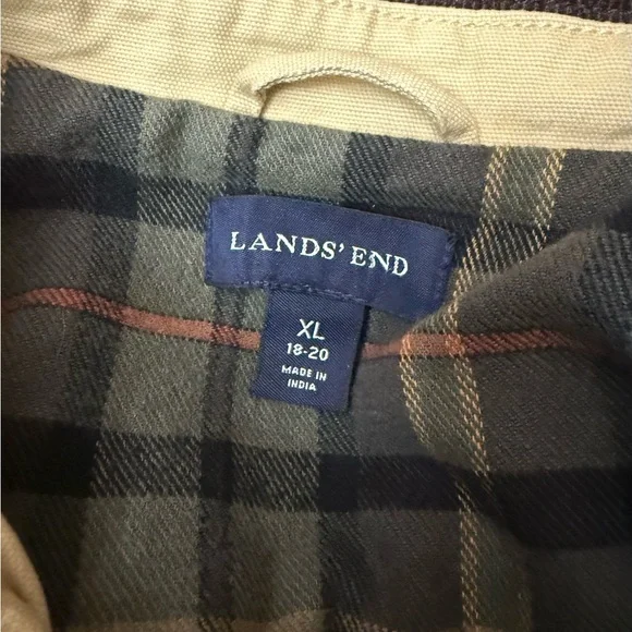 Vintage Lands End Chore Barn Coat Plaid Lining Corduroy Collar Cuff Women’s XL - Picture 5 of 6